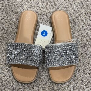 A New Day Women's Sparkling Silver Slide Sandals